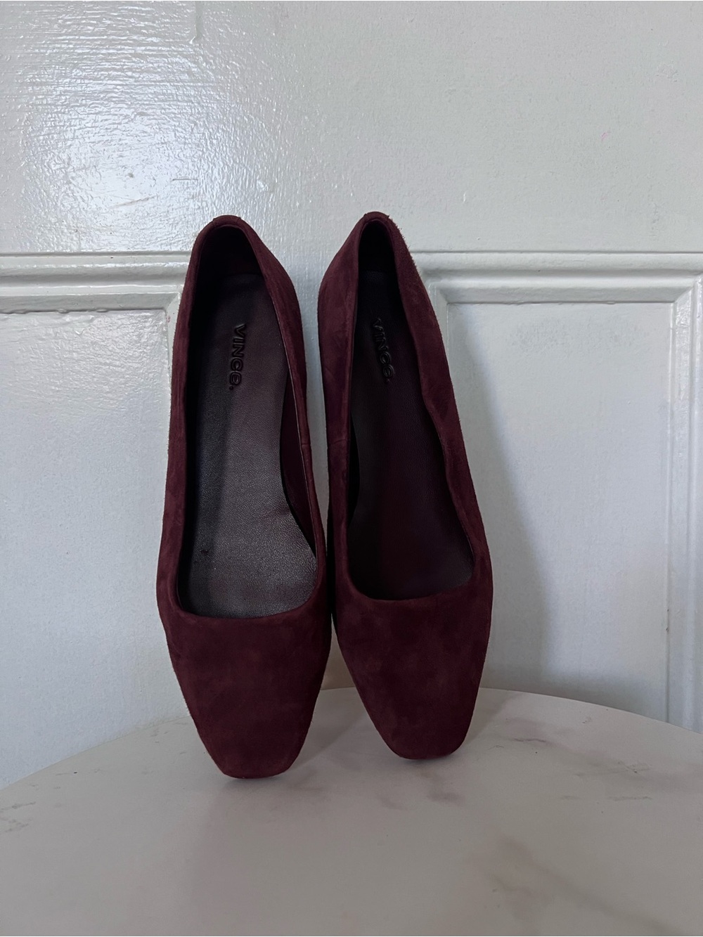 Vince Womens 7.5 Burgundy Suede Leather Square Toe Ballet Flats Wine Vero Cuoio
